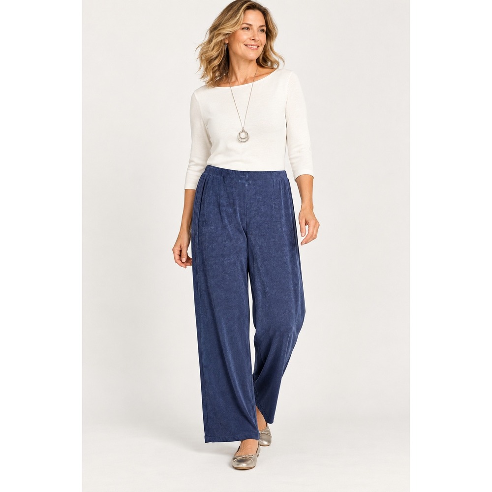 Chico's Women Wide Leg Pants Size 3R XL Blue Elastic Waist Flowy Comfort Travel